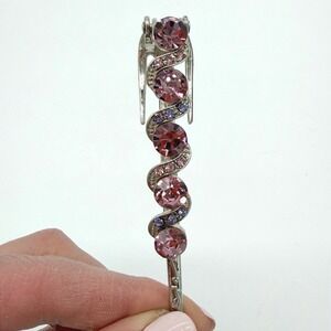 Vintage Pink Rhinestone Hair Clip Silver Tone Barrette Bridal Dainty Sparkle